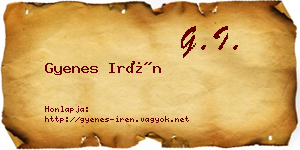 Gyenes Irén névjegykártya